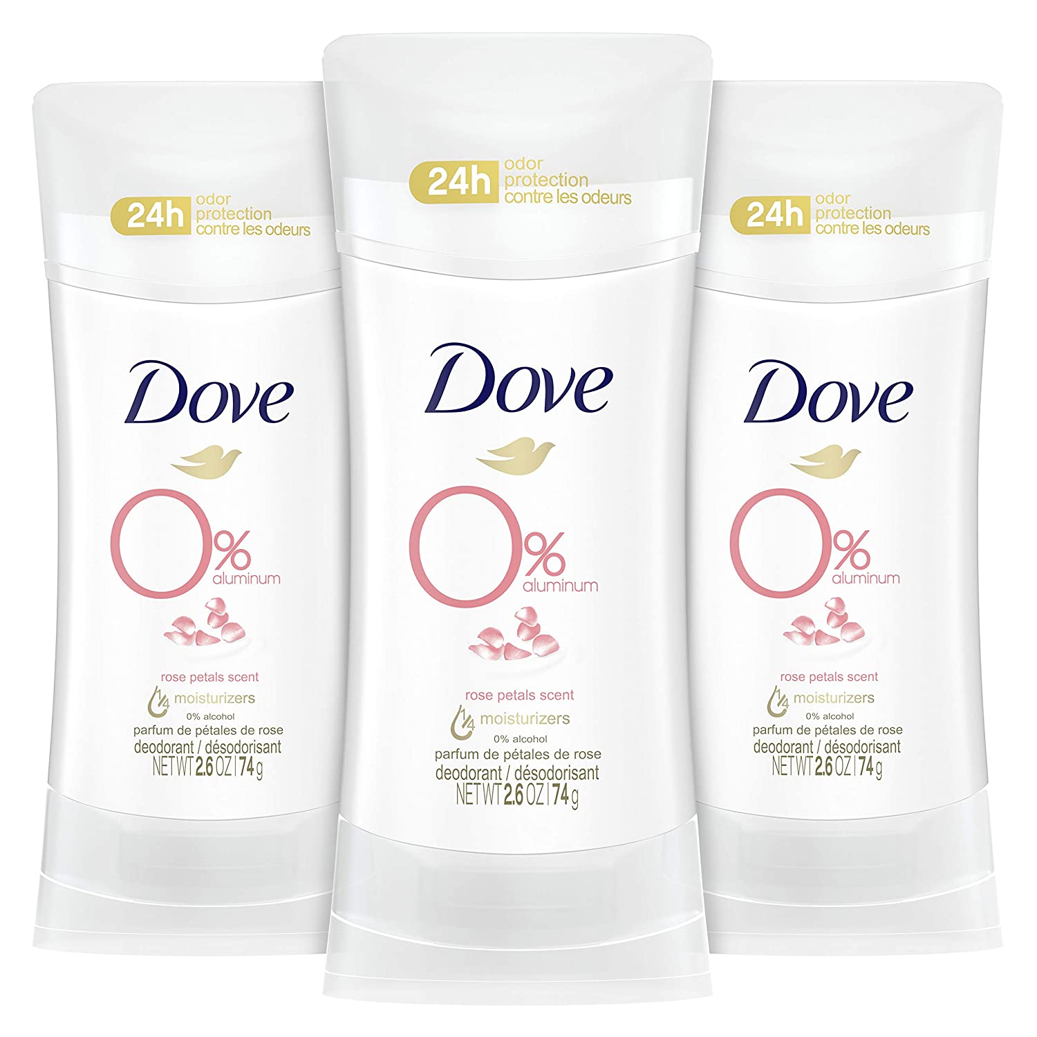 230816075826445_1 Dove 0% Aluminum Free Deodorant 24-hour Odor Protection Rose Petals Deodorant for Women, 2.6 Ounce (Pack of 3) - Image 1